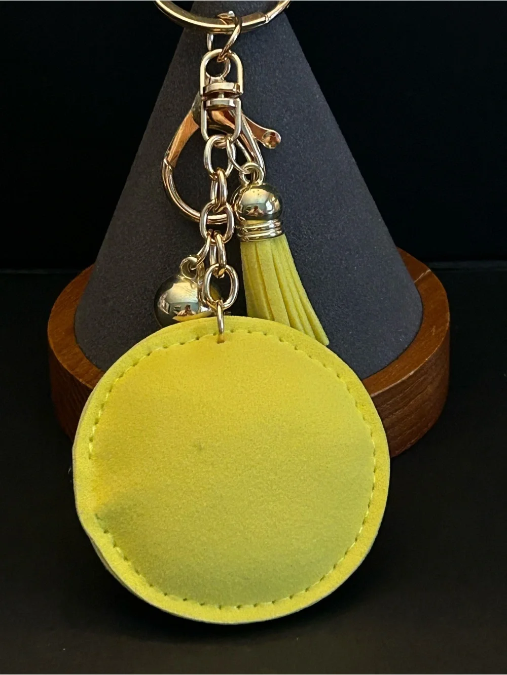 PREMIUM Puffy Yellow, Black & Gold Smiley Face Crystal Bag Charm Keychain NWT